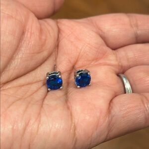 Blue Gemstone Earrings Classic Stud Design